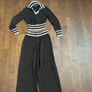 Elegant Black and White Women's Wide Leg set